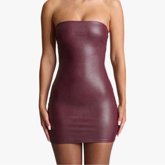 Naked Wardrobe Strapless Burgundy Dress